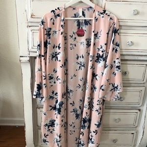 Pink blush pink floral Kimono
